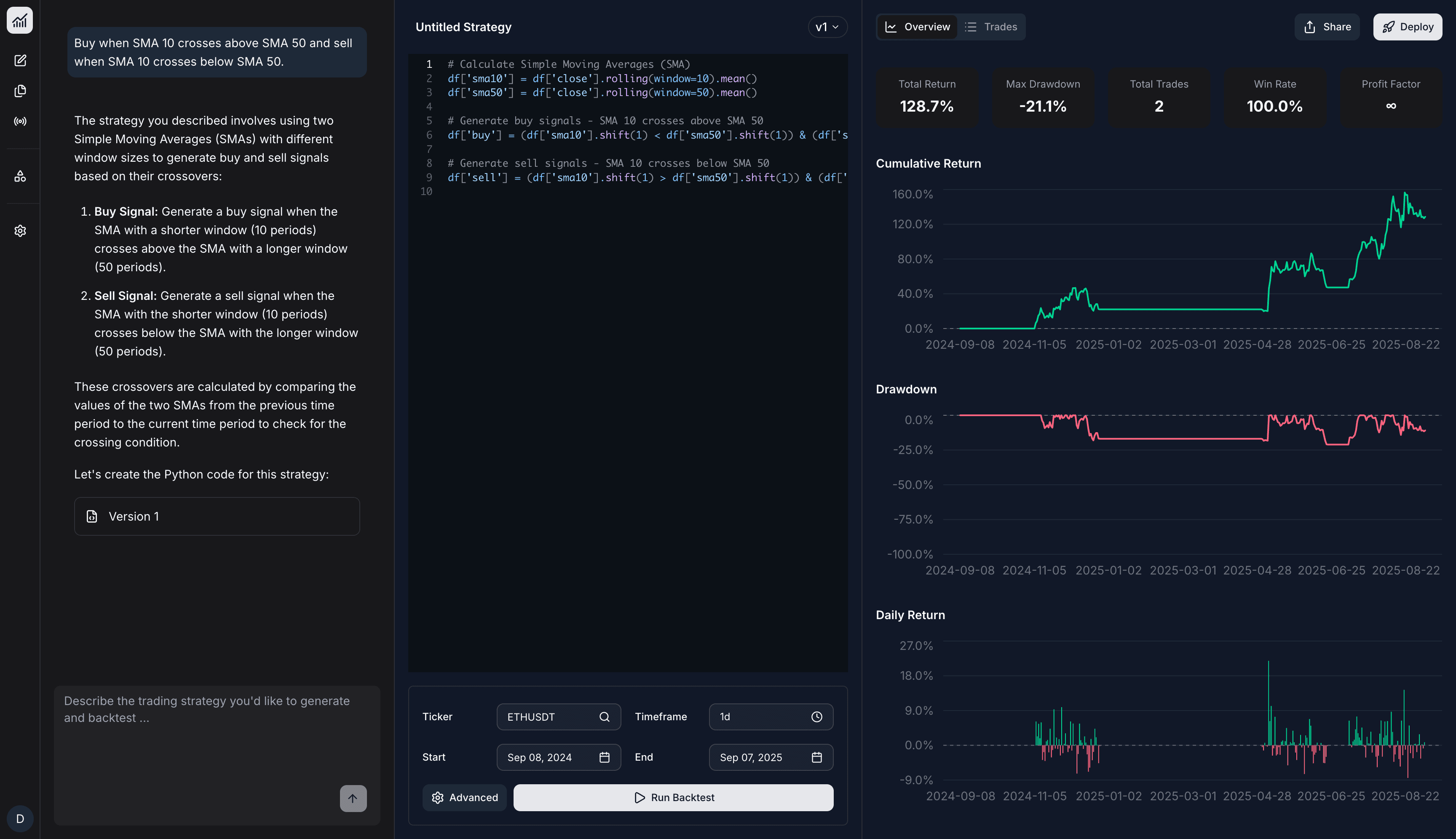 Strategy.new platform interface showing trading dashboard with charts, portfolio overview, and strategy management tools