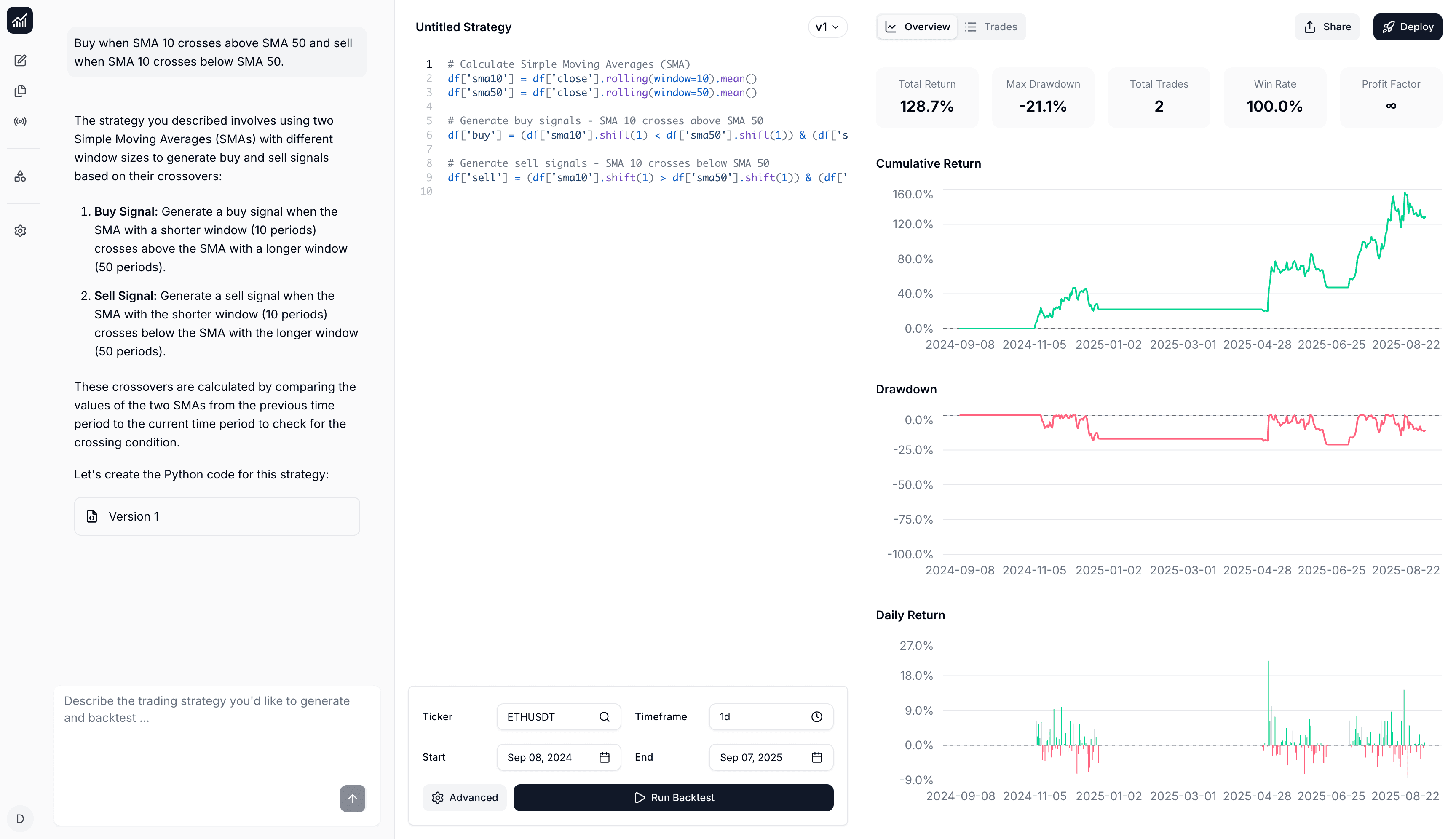 Strategy.new platform interface showing trading dashboard with charts, portfolio overview, and strategy management tools